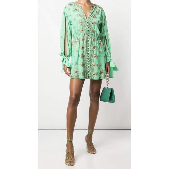 ALICE + OLIVIA Zia Embellished Drop-Shoulder Short Dress - Picture 2 of 13